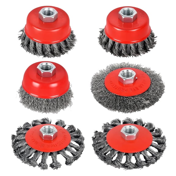 6-Piece, Angle Grinder Wire Wheel, 4 1/2" Angle Grinder Attachments, Wire Wheel, Wheel for Angle Grinder, 4 Inch & 3 Inch Knotted Coarse Crimped Wheels, 5/8 Inch-11 Threaded Arbor