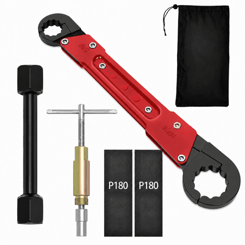 6-Piece Angle Stop Wrench Tool Kit with Angle Stop Wrench, 1/2" Compression Sleeve Puller, Plumbers Wrench, Sandpaper and Storage Bag for Copper Pipe Valve Repair