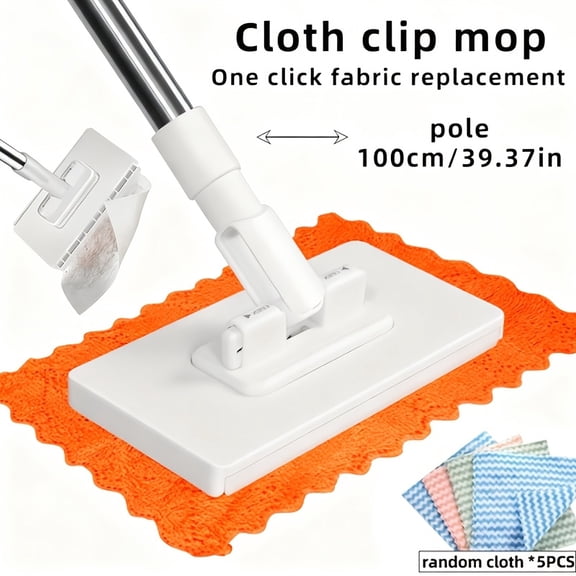 6-Piece Automatic Hands-Free Mop System - Heavy-Duty ABS Frame, 5 Refill Cloths (Standard Compatible), One-Touch Change. Ideal for Large Floors/Kitchens/Walls/Ceilings, Home & Commercial Use
