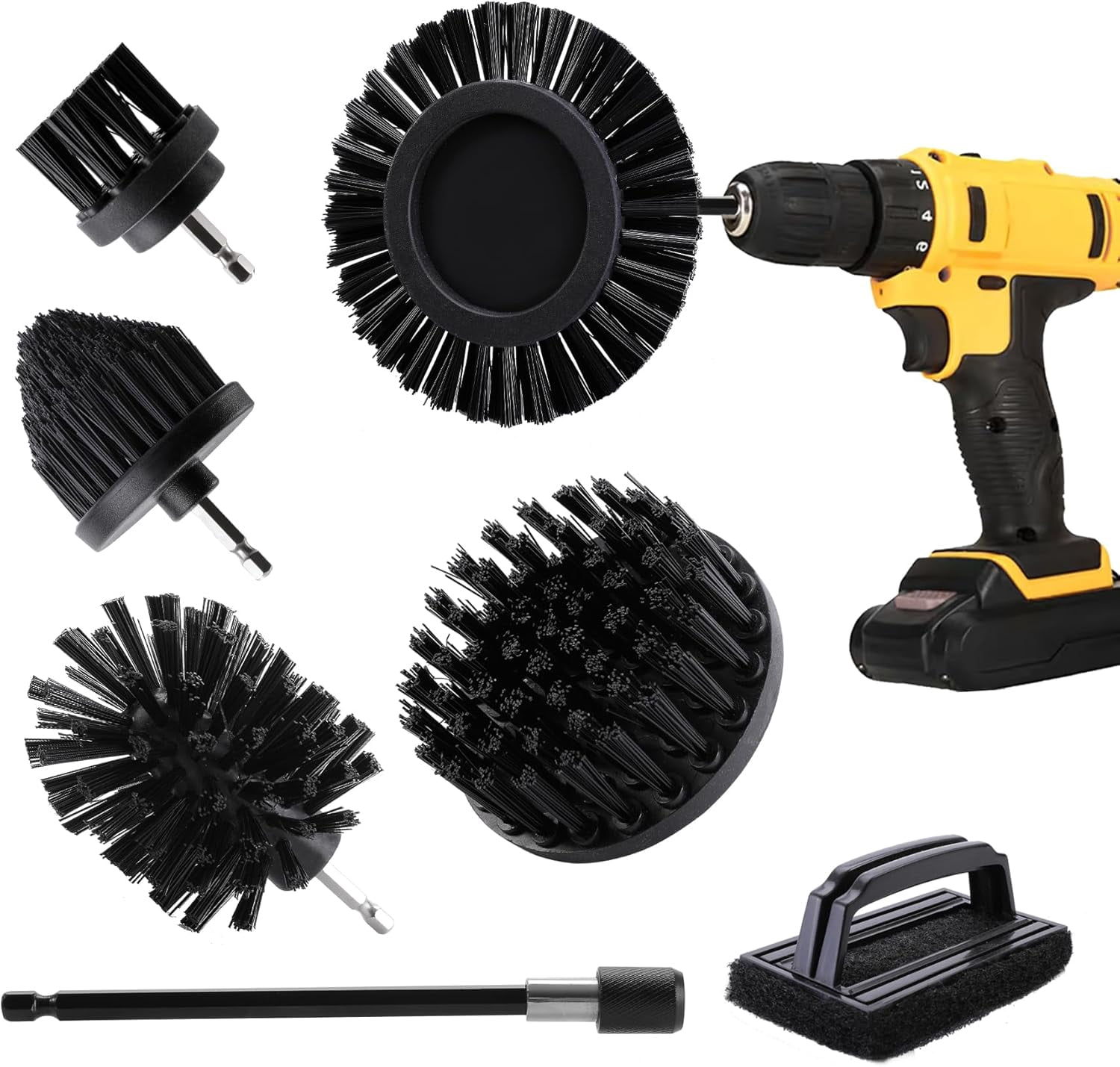 6 Piece BBQ Grill Cleaning Brush Ultra Stiff Drill Powered Brushes Nylon Safe Bristle Rust Remover Gift for Dad Cleaner Outdoor (Black)