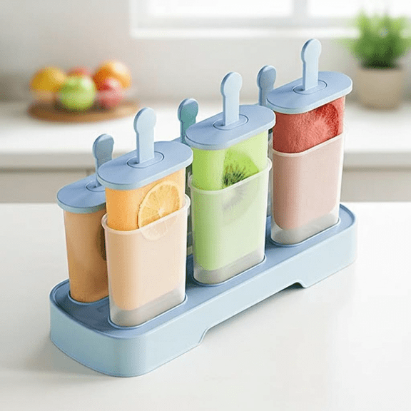 6-Piece BPA-Free Ice Pop Maker Set with Easy-Release Molds for Homemade Popsicles and Ice Cream, Reusable and Dishwasher Safe (Blue)