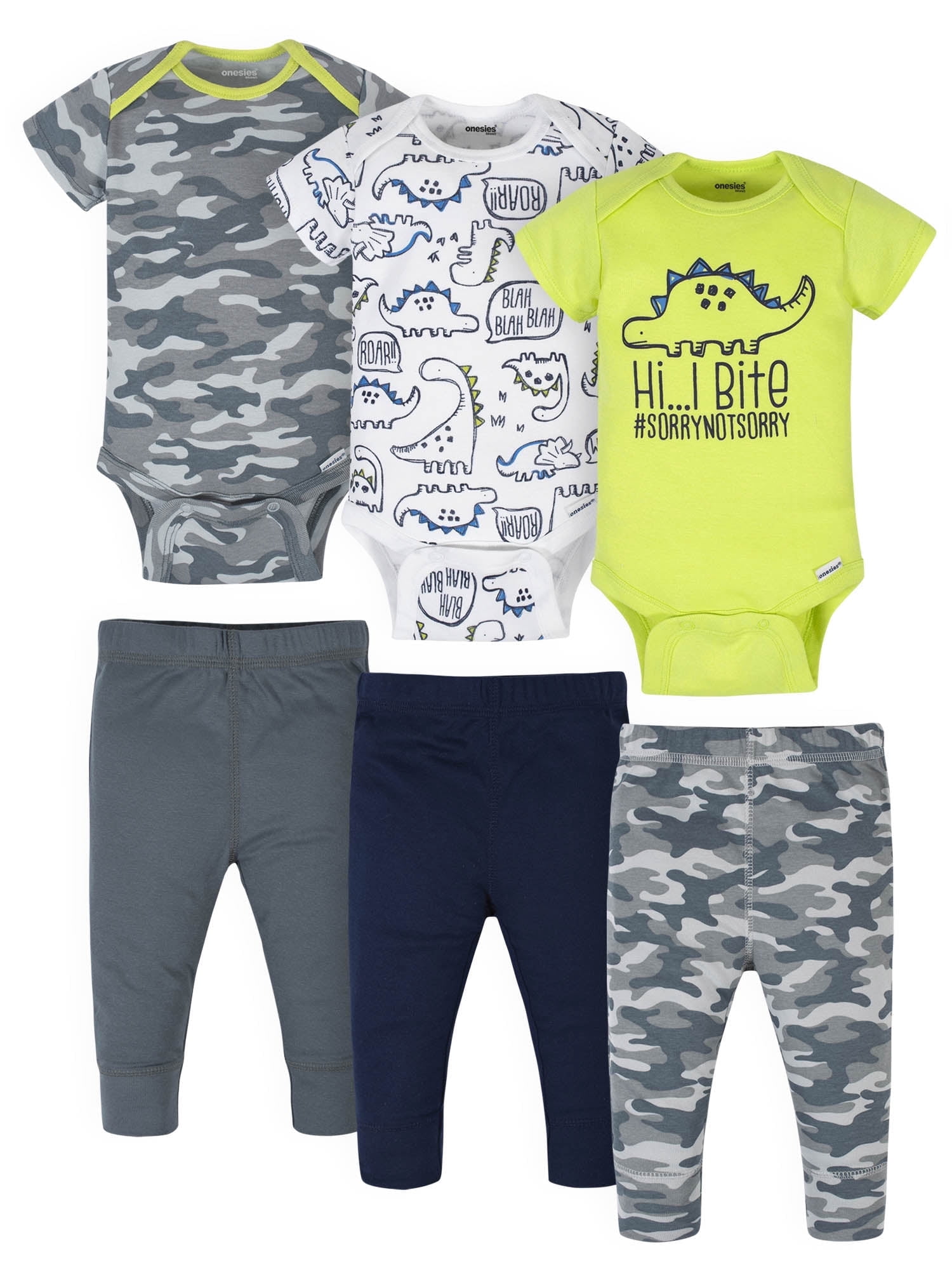 Onesies Brand Baby Boys Bodysuits & Pants Set, 6-Piece Outfit Set, Sizes Newborn - 12 Months