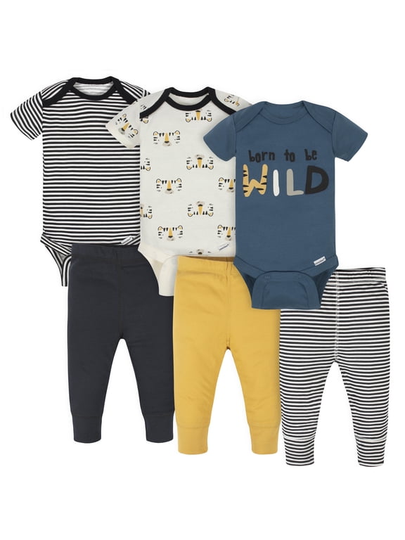 Brand Baby Boys Bodysuits & Pants Set, 6-Piece Outfit Set, Sizes Newborn - 12 Months