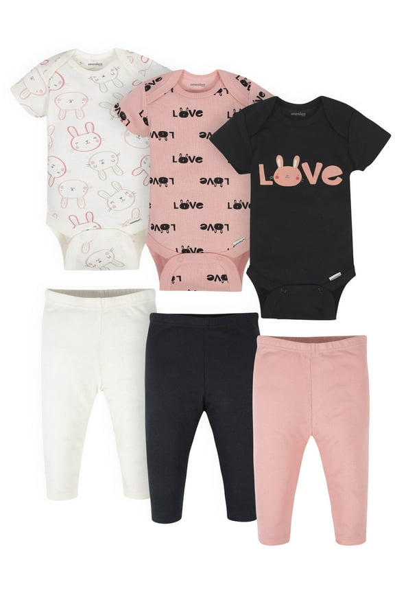 Brand Baby Girl Bodysuit & Pants Set, 6 Piece Outfit Set, Sizes Newborn - 12 Months