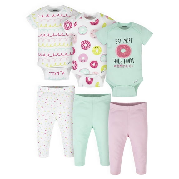 Onesies Brand Baby Girl Bodysuit & Pants Set, 6 Piece Outfit Set, Sizes Newborn - 6/9 Months