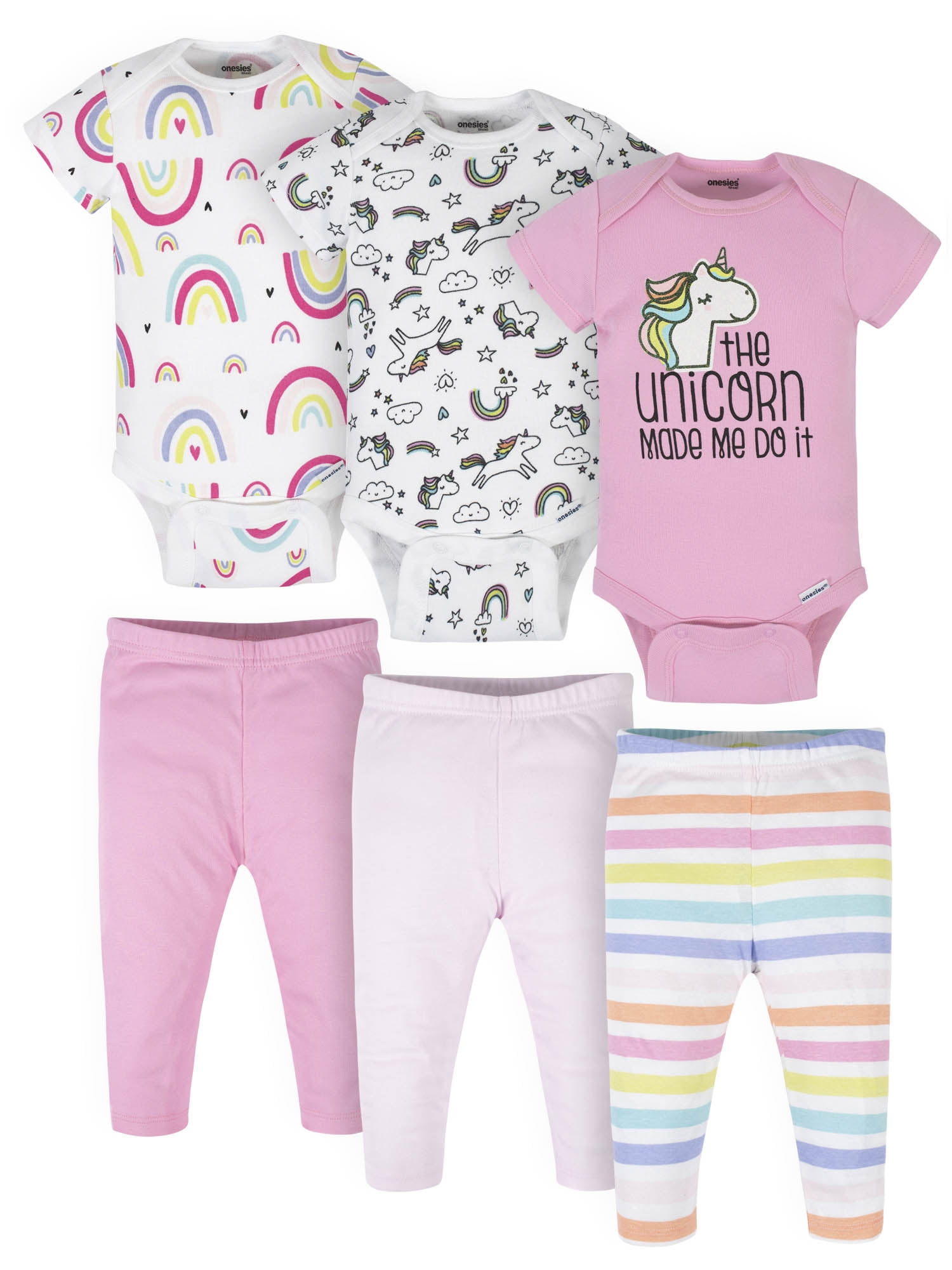 Onesies Brand Baby Girl Bodysuit & Pants Set, 6 Piece Outfit Set, Sizes Newborn - 6/9 Months