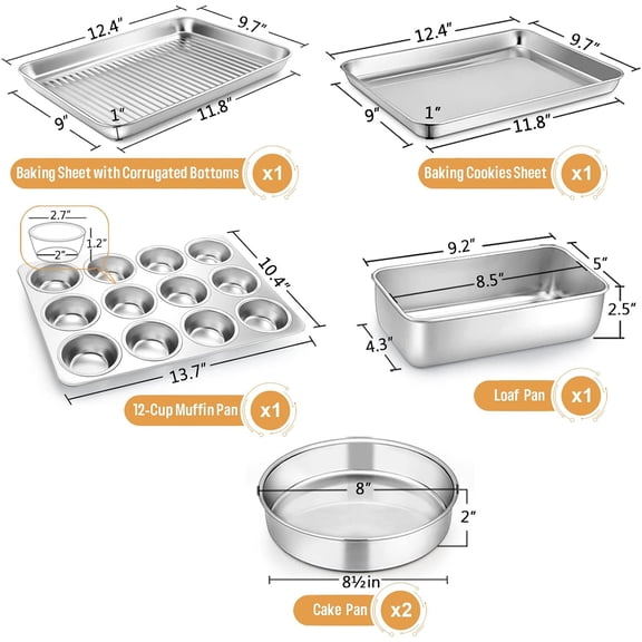 6-Piece Baking Pans Set, Stainless Steel Bakeware Set for Oven