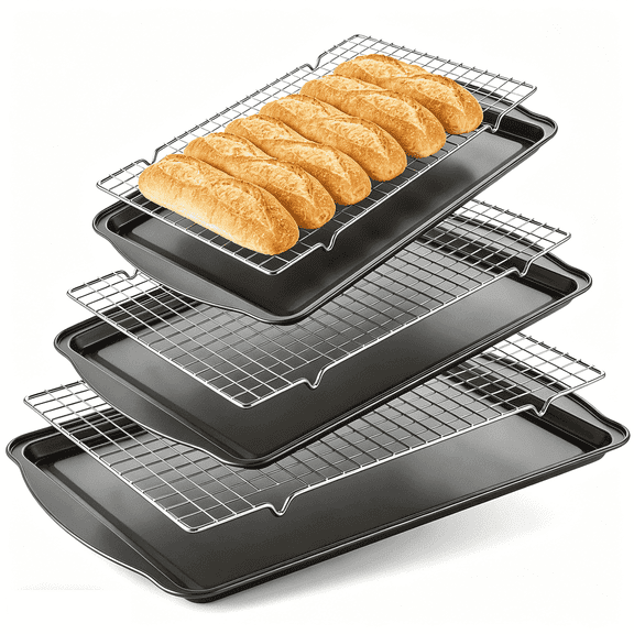 6-Piece Baking Sheet & Cooling Rack Set Carbon Steel Nonstick, 13/15/17 Inch, Stackable