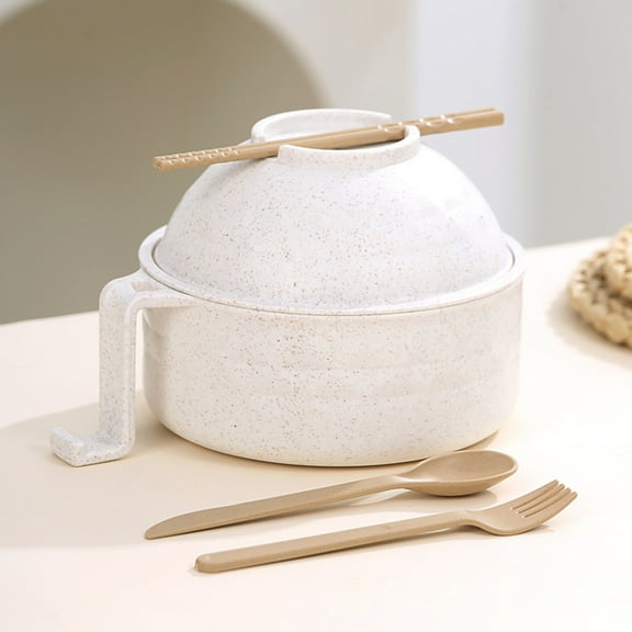 6-Piece Bamboo Fiber Ramen Bowl Set - Microwave-Safe with Drainage for Dorm Rooms | Includes Chopsticks & Cutlery | Beige‌