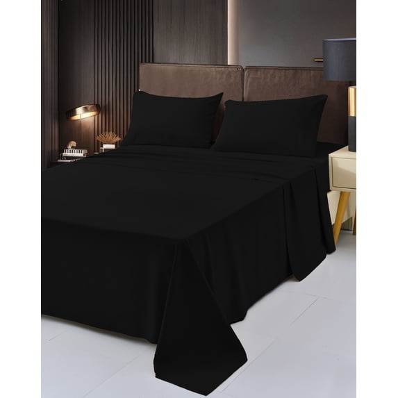 6 Piece Bamboo Rayon Sheets Set by OKAO, King Black Sheets - Silky Soft - Wrinkle Free - Deep Pockets-Softer and Stronger Than Cotton Cool Sheets - 1 Fitted Sheet, 1 Flat, 4 Pillowcases King, Black