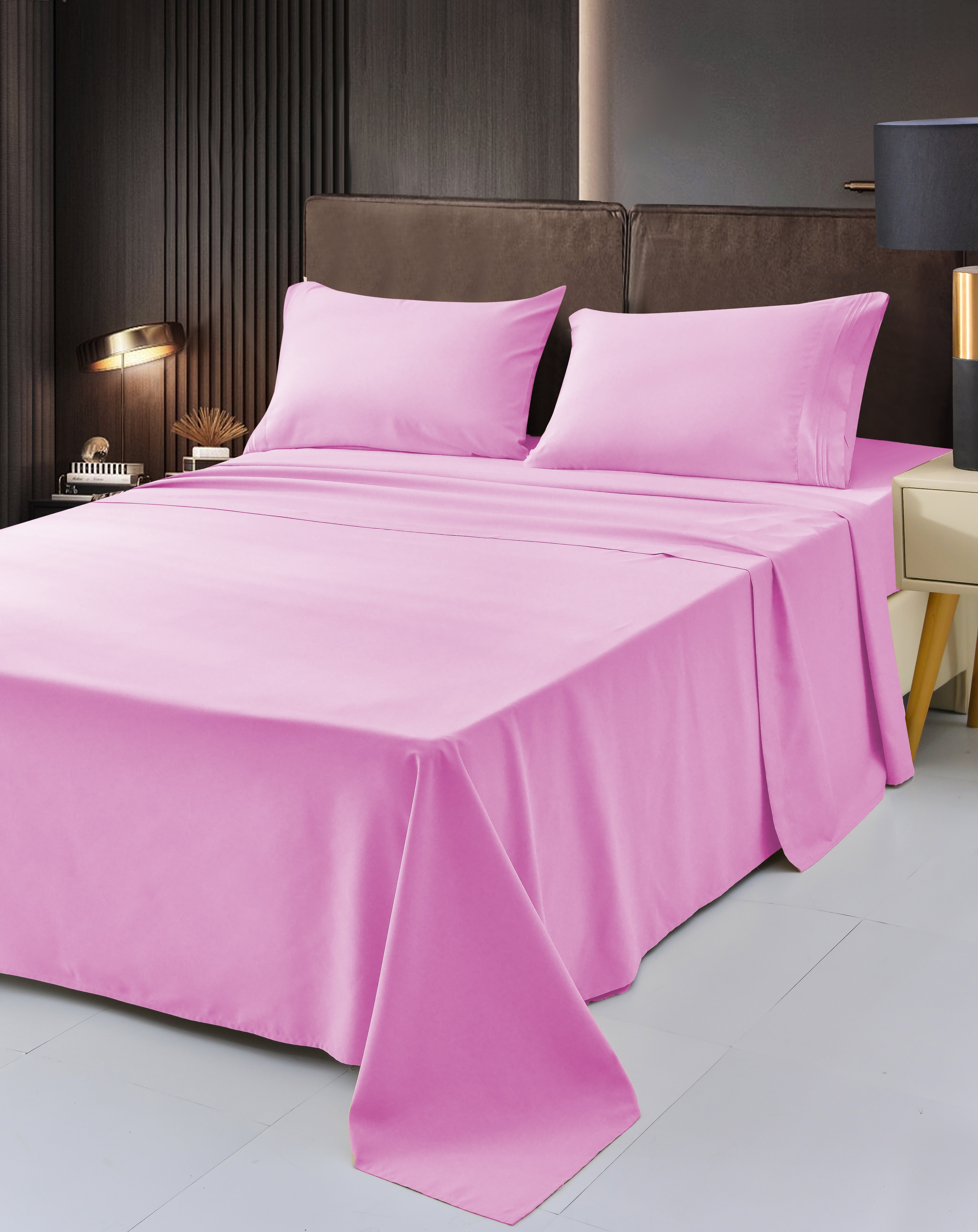 6 Piece Bamboo Rayon Sheets Set by OKAO, King Pink Sheets - Silky Soft - Wrinkle Free - Deep Pockets-Softer and Stronger Than Cotton Cool Sheets - 1 Fitted Sheet, 1 Flat, 4 Pillowcases King, Pink