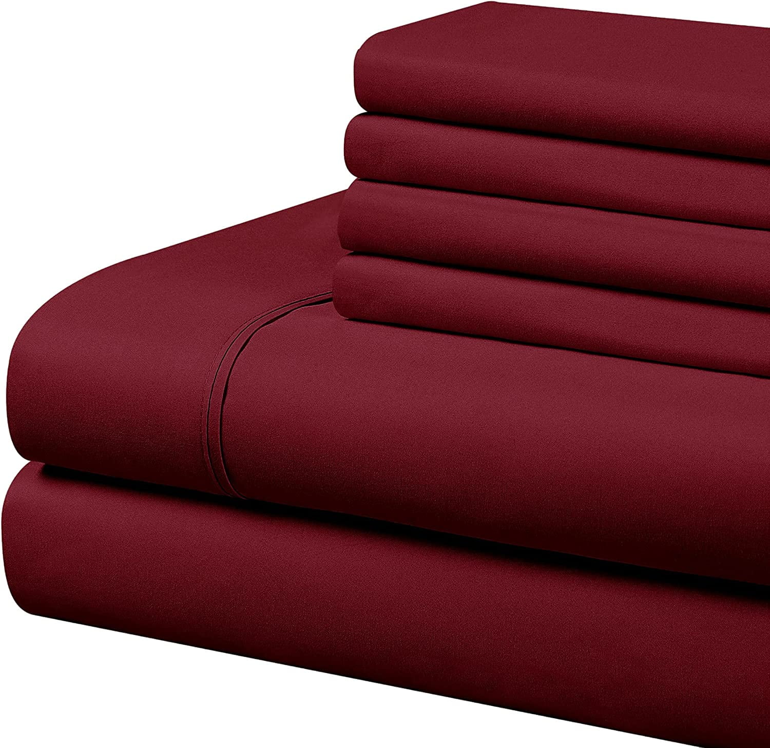 6 Piece Bamboo Sheet Set for Bed - 100% Pure Bamboo - Fit 22" Inch Deep Pocket Silk Feel, Cooling, Anti-Static, Extra Soft and Luxury - Burgundy Solid, Queen Size.