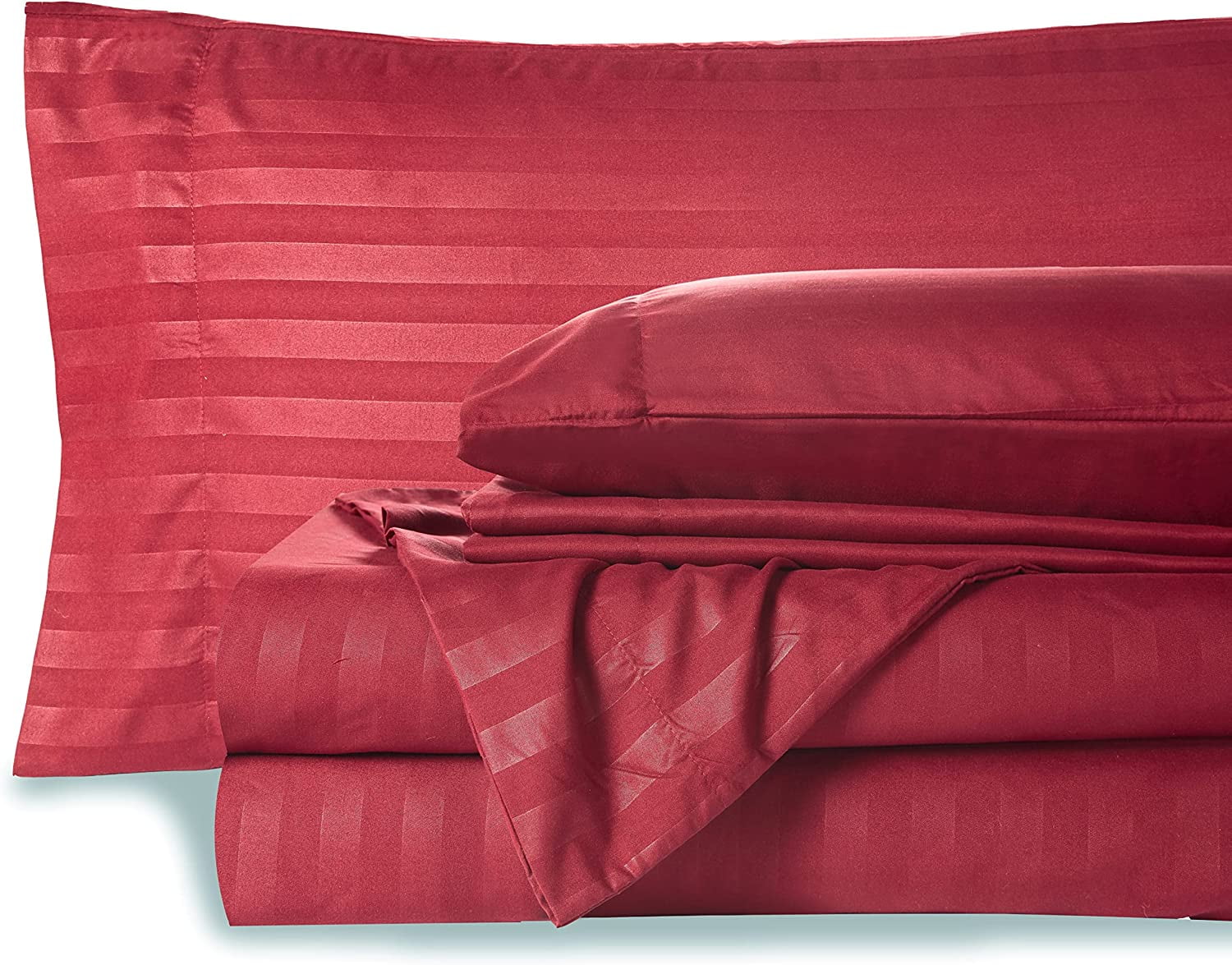 6 Piece Bamboo Sheet Set for Bed - 100% Pure Bamboo - Fit 30" Inch Deep Pocket Silk Feel, Cooling, Anti-Static, Extra Soft and Luxury - Burgundy Stripe, Twin XXL Size.