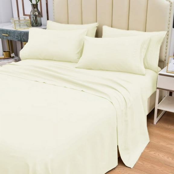 6 Piece Bamboo Sheets Set- Silky-Stronger Than Cotton Cool Sheets-Wrinkle Free-Deep Pockets 16"-Extremely Soft Bamboo Rayon Sheets-Calking,Ivory
