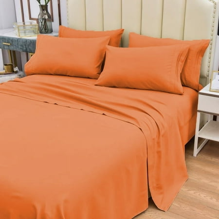 6 Piece Bamboo Sheets Set- Silky-Stronger Than Cotton Cool Sheets-Wrinkle Free-Deep Pockets 16"-Extremely Soft Bamboo Rayon Sheets-King,Burnt Orange