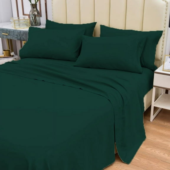 6 Piece Bamboo Sheets Set- Silky-Stronger Than Cotton Cool Sheets-Wrinkle Free-Deep Pockets 16"-Extremely Soft Bamboo Rayon Sheets-King,Emerald