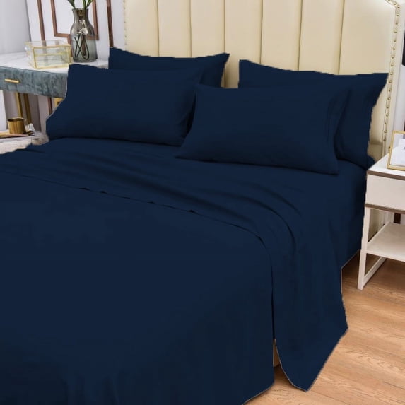 6 Piece Bamboo Sheets Set- Silky-Stronger Than Cotton Cool Sheets- Wrinkle Free- Deep Pockets 16"-Extremely Soft Bamboo Rayon Sheets-Queen,Cobalt Blue