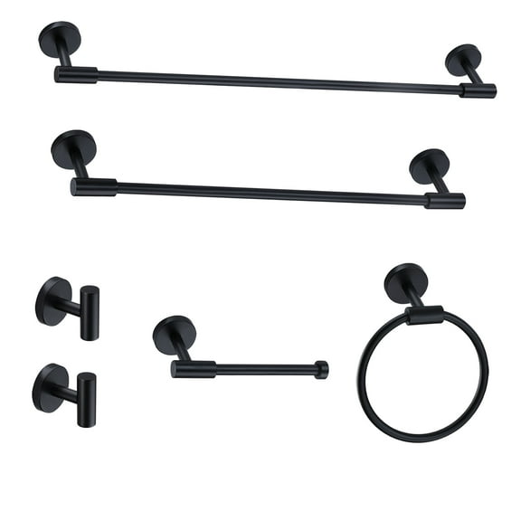 6 Piece Bath Hardware Set, Wall Mount Aluminium and Stainless Bathroom Hardware, Black