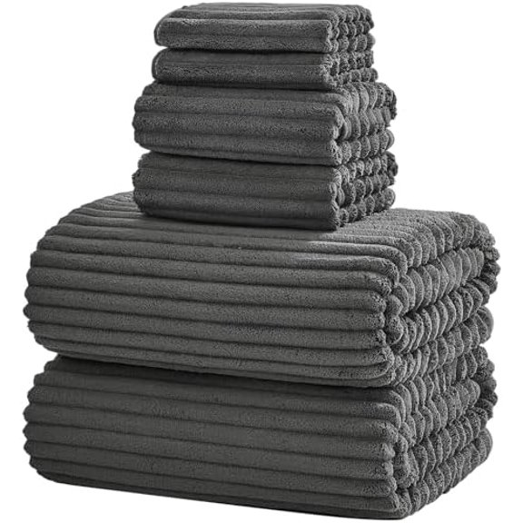 6-Piece Bath Towel Set(30"x60"), 2 Large Bath Towel Sheets, 2 Hand Towels and 2 Washcloths - Highly Absorbent Quick Dry Microfiber,Ultra Soft Towel Set for Bathroom (Charcoal Gray)