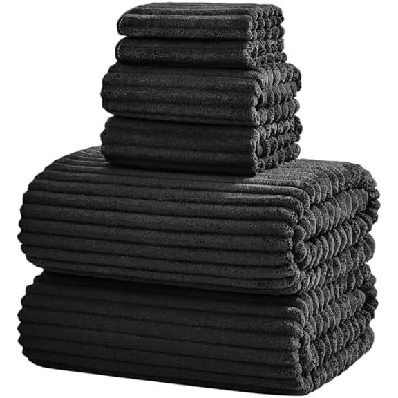 6-Piece Bath Towel Set(30"x60"), 2 Large Bath Towel Sheets, 2 Hand Towels and 2 Washcloths - Highly Absorbent Quick Dry Microfiber,Ultra Soft Towel Set for Bathroom (Black)