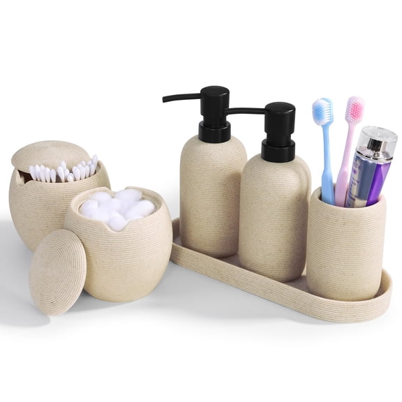 6-Piece Bathroom Accessories Set, Beige, For Home Dorm Hotel Countertop