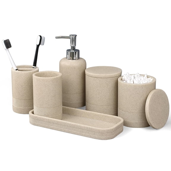 6-Piece Bathroom Accessories Set Beige Modern Stylish Organizer
