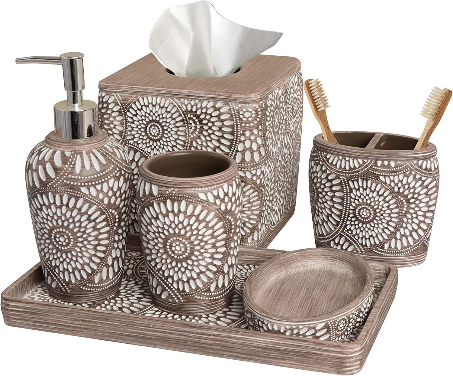 Cork & Mill Marble Bathroom Accessories Set, Complete 3 Piece Set With Soap Dispenser, Toothbrush Holder & Canister With Lid For Qtips, White Marble Bath Countertop Vanity Decor Organizer Retails For $47.99
