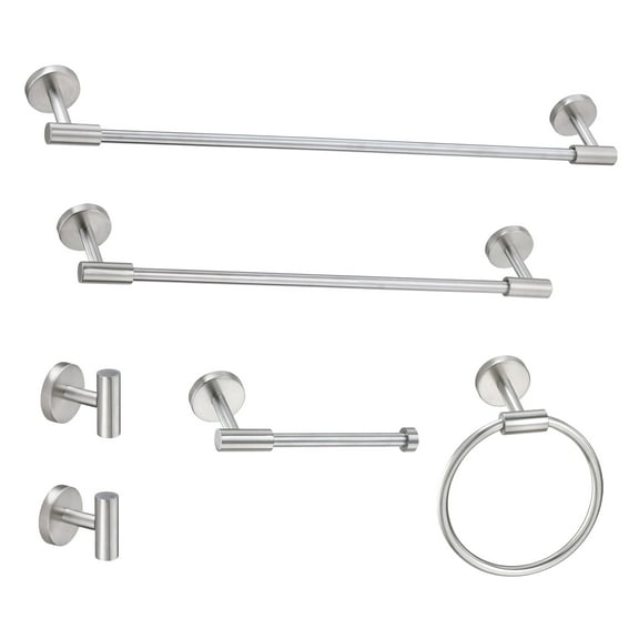 6 Piece Bathroom Accessories Set, Wall Mount Aluminium and Stainless Bathroom Hardware, Brushed Nickle