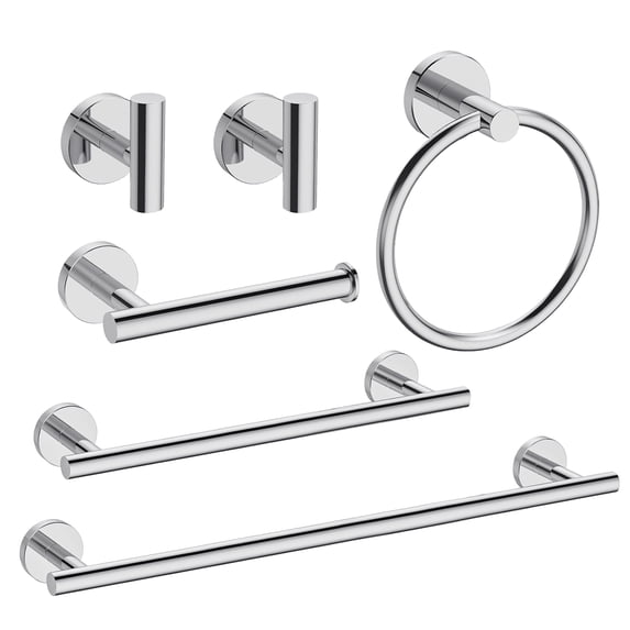 6-Piece Bathroom Hardware Set, Stainless Steel Towel Bar, Towel Ring, Toilet Paper Holder & Wall Hooks, Wall Mounted Bath Accessories for Modern & Farmhouse Bathrooms