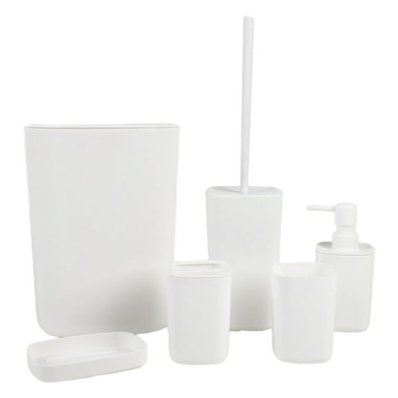 6 Piece Bathroom Set Plastic Toothbrush Holder Waste Bin Combo For Modern Bathroom Storage