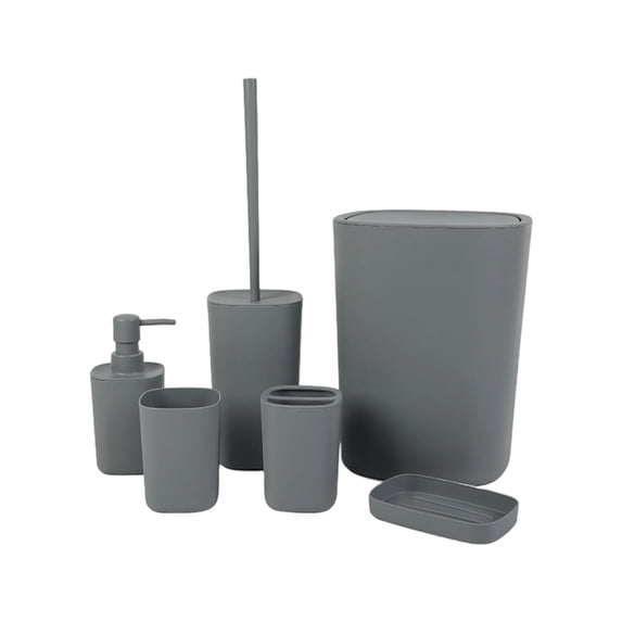 6 Piece Bathroom Set Plastic Toothbrush Holder Waste Bin Combo For Modern Bathroom Storage
