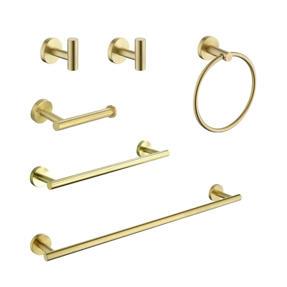 6 Piece Bathroom Towel Rack Set, Wall Mount Brushed Gold Stainless Steel with Hidden Mounting Holes