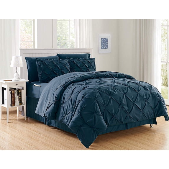 6 Piece Bed In A Bag Comforter Pintuck Design Comforter Twin/Twin Xl Navy