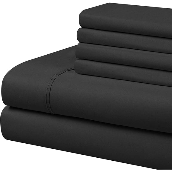 6 Piece Bed Sheet Set - 15 Inch Deep Pocket - 600 Thread Count - 100% Egyptian Cotton - Extra Soft and Luxury - Black Solid, Twin Size.