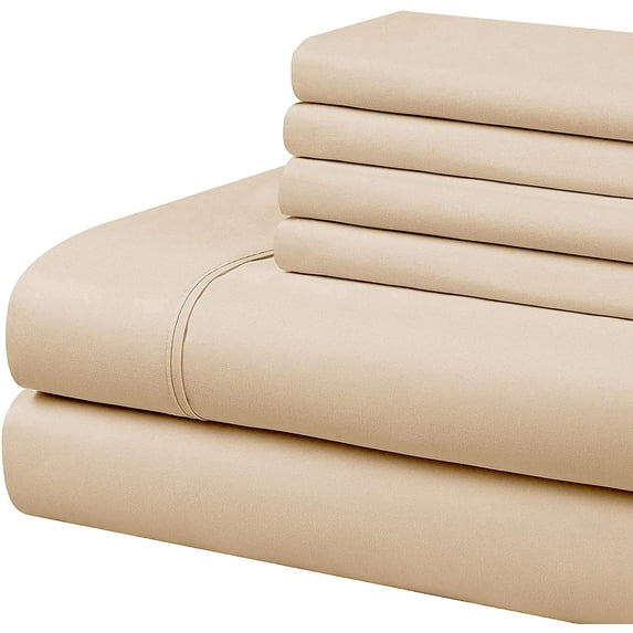 6 Piece Bed Sheet Set - 15 Inch Deep Pocket - 600 Thread Count - 100% Egyptian Cotton - Extra Soft and Luxury - Taupe Solid, Cal King Size.