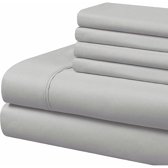 6 Piece Bed Sheet Set - 18 Inch Deep Pocket - 600 Thread Count - 100% Egyptian Cotton - Extra Soft and Luxury - Light Grey Solid, Twin Size.