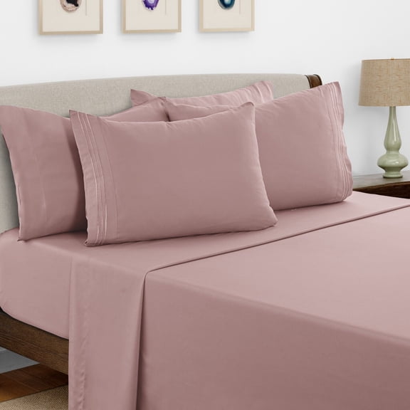 6 Piece Bed Sheet Set 1800 Series Microfiber Comfort Deep Pocket Hotel Bed Sheet