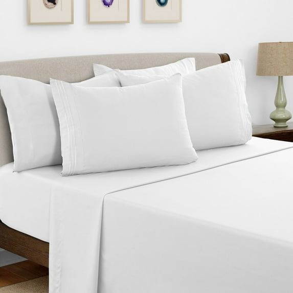 6 Piece Bed Sheet Set 1800 Series Microfiber Comfort Deep Pocket Hotel Bed Sheet