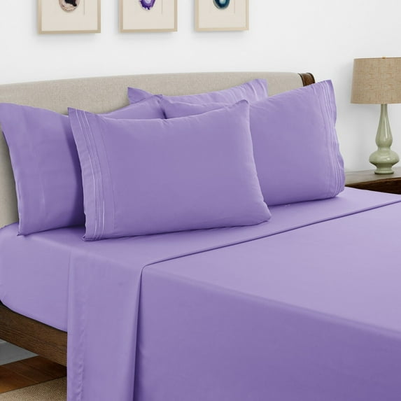6 Piece Bed Sheet Set 1800 Series Microfiber Comfort Deep Pocket Hotel Bed Sheet