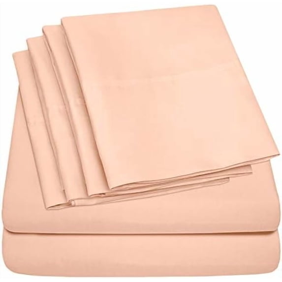 6 Piece Bed Sheet Set, Queen, Peach