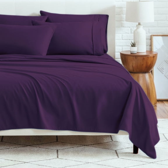 6-Piece Bed Sheet Set โ Soft Microfiber | 45cm Deep Pocket Fitted Sheet | Cooling, Wrinkle-Free, All-Season Comfort | Includes 1 Flat Sheet, 1 Fitted Sheet, 4 Pillowcases - Purple - Twin