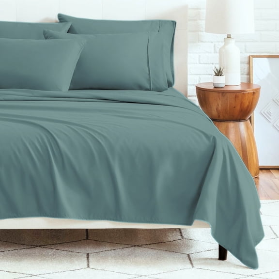 6-Piece Bed Sheet Set – Soft Microfiber | 45cm Deep Pocket Fitted Sheet | Cooling, Wrinkle-Free, All-Season Comfort | Includes 1 Flat Sheet, 1 Fitted Sheet, 4 Pillowcases - Sage - King