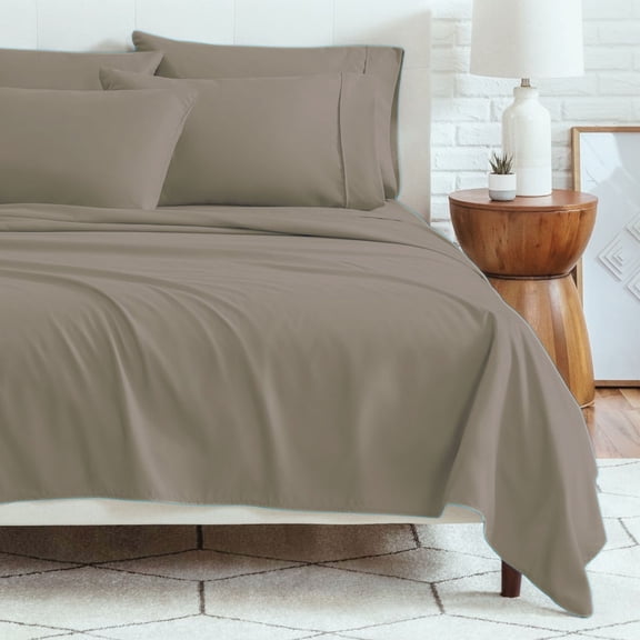 6-Piece Bed Sheet Set – Soft Microfiber | 45cm Deep Pocket Fitted Sheet | Cooling, Wrinkle-Free, All-Season Comfort | Includes 1 Flat Sheet, 1 Fitted Sheet, 4 Pillowcases - Khaki - Full