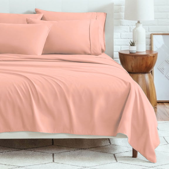 6-Piece Bed Sheet Set – Soft Microfiber | 45cm Deep Pocket Fitted Sheet | Cooling, Wrinkle-Free, All-Season Comfort | Includes 1 Flat Sheet, 1 Fitted Sheet, 4 Pillowcases - Coral - Full