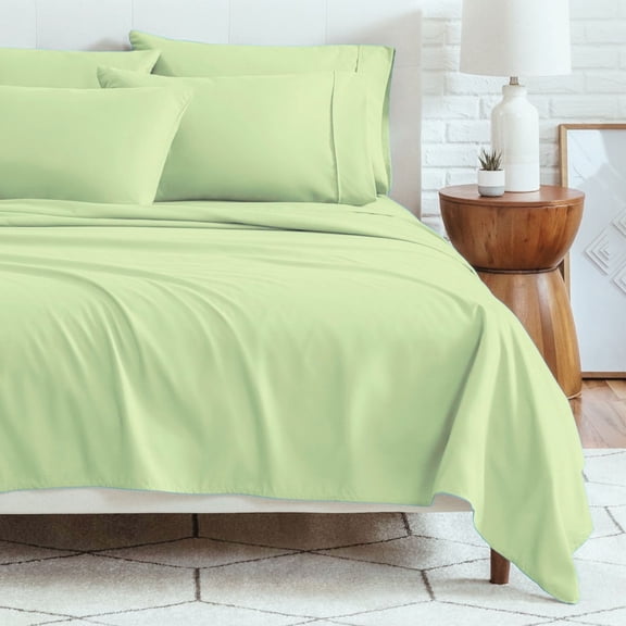 6-Piece Bed Sheet Set – Soft Microfiber | 45cm Deep Pocket Fitted Sheet | Cooling, Wrinkle-Free, All-Season Comfort | Includes 1 Flat Sheet, 1 Fitted Sheet, 4 Pillowcases - Mint Green - Twin