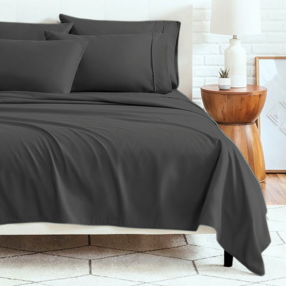 6-Piece Bed Sheet Set – Soft Microfiber | 45cm Deep Pocket Fitted Sheet | Cooling, Wrinkle-Free, All-Season Comfort | Includes 1 Flat Sheet, 1 Fitted Sheet, 4 Pillowcases - Grey - King