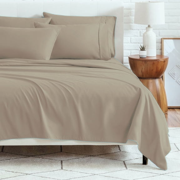 6-Piece Bed Sheet Set – Soft Microfiber | 45cm Deep Pocket Fitted Sheet | Cooling, Wrinkle-Free, All-Season Comfort | Includes 1 Flat Sheet, 1 Fitted Sheet, 4 Pillowcases - Oatmeal - King