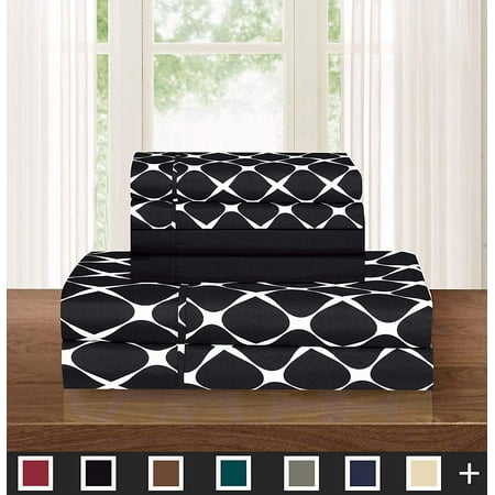6-Piece Bed Sheet Set Wrinkle Resistant Milano Trellis Pattern Queen Black