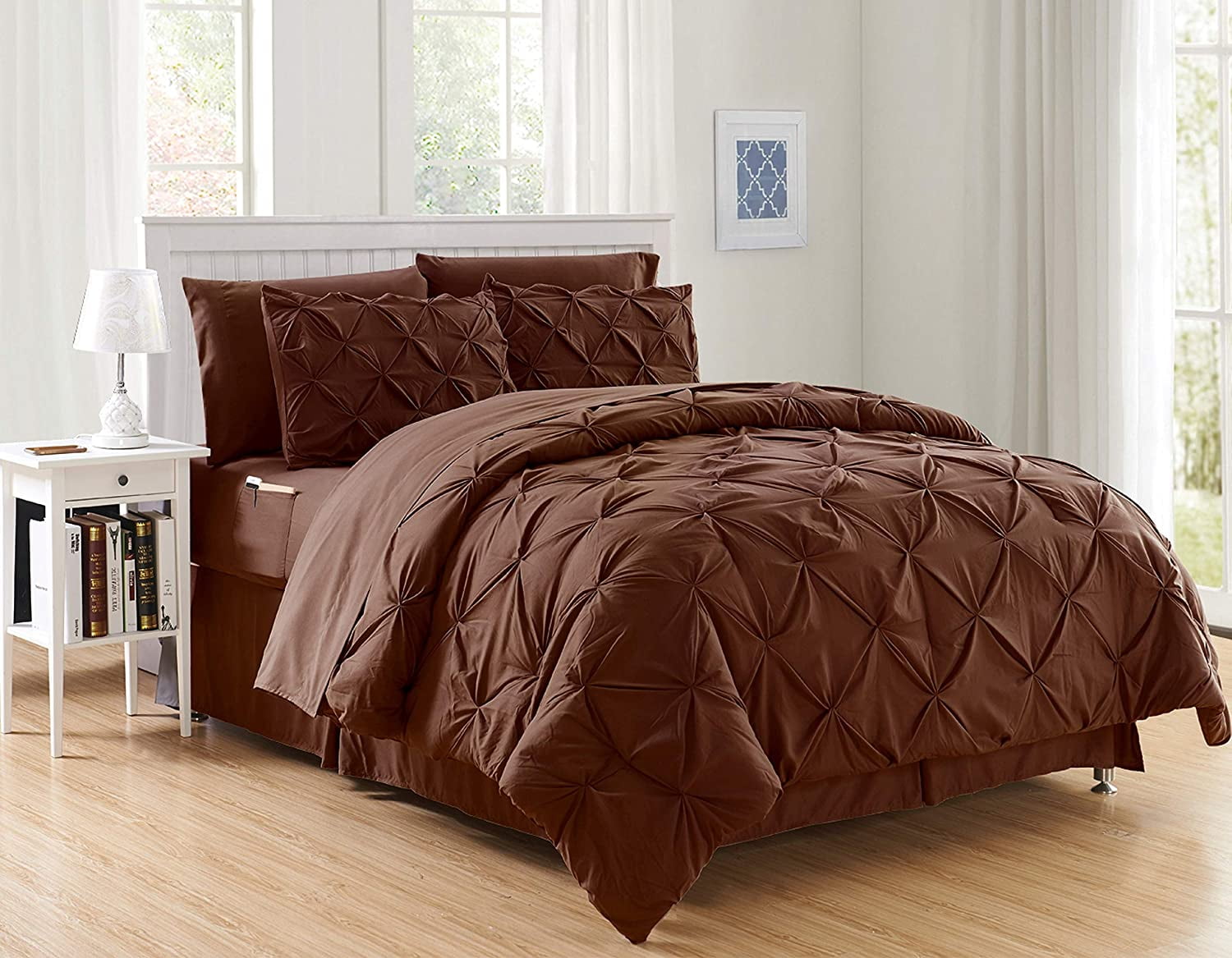 6-Piece Bed-in-a-Bag Comforter Set on Amazon Silky Soft Complete Set Includes Bed Sheet Set with Double Sided Storage Pockets, Twin/Twin XL, Chocolate