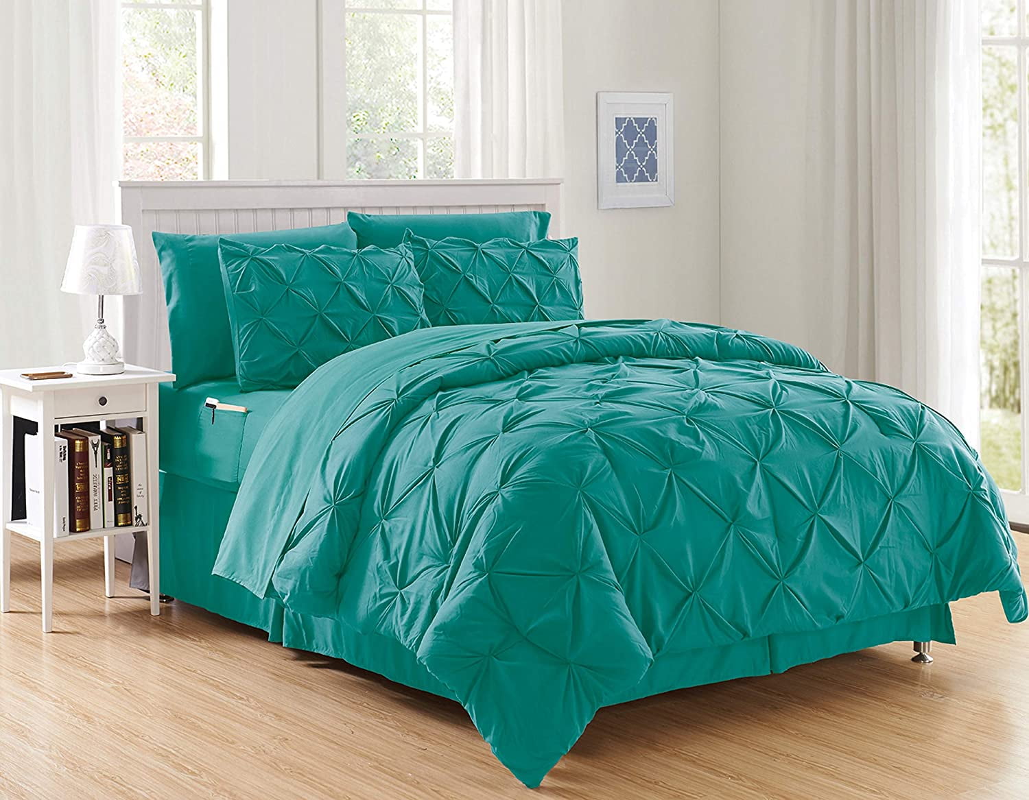 6-Piece Bed-in-a-Bag Comforter Set on Amazon Silky Soft Complete Set Includes Bed Sheet Set with Double Sided Storage Pockets, Twin/Twin XL, Turquoise